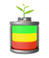 alkalisk batteri avgift indikator med träd isolerat. laddning batteri teknologi begrepp, 3d illustration framställa png