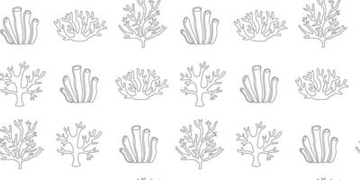Linear corals seamless pattern. Undersea plants and flora. Line art. Outline seaweed. Black and white contour. Coloring page. Botanical background, digital paper, wrapping paper. vector