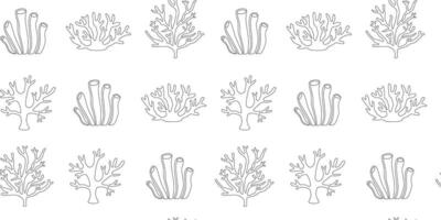 Linear corals seamless pattern. Undersea plants and flora. Line art. Outline seaweed. Black and white contour. Coloring page. Botanical background, digital paper, wrapping paper. vector