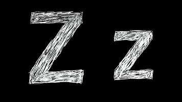 Animation of Letter Z in handwritten style, scribbled alphabet on black background video