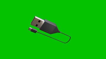 3d animation usb cable type A and micro usb on green background video