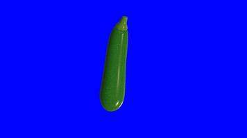 3d animering av en zucchini roterande på en blå bakgrund video