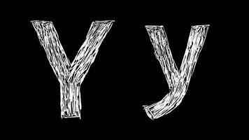 Animation of Letter Y in handwritten style, scribbled alphabet on black background video