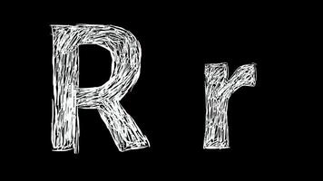 Animation of Letter R in handwritten style, scribbled alphabet on black background video