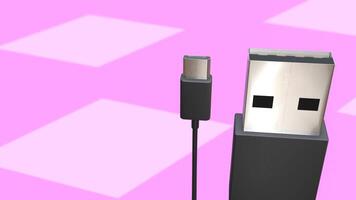 3d animation usb cable type A and micro usb B on pink background video