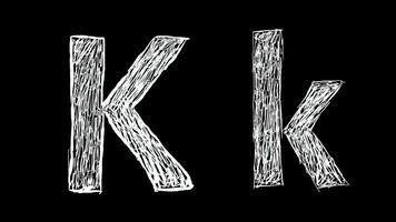 Animation of Letter K in handwritten style, scribbled alphabet on black background video