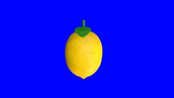 3d animated lemon fruit rotating on a blue background. 3d rendering. 4k video