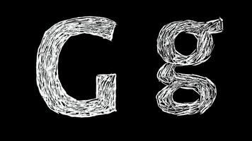 animation de lettre g dans manuscrit style, griffonné alphabet sur noir Contexte video