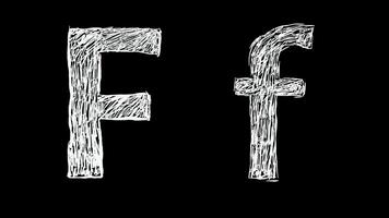 Animation of Letter F in handwritten style, scribbled alphabet on black background video