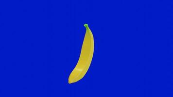 3d animation of a banana on a blue background. CGI effect symbol video