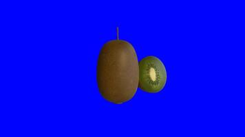 3d animation of kiwi fruit on a blue background. 3d renders. 4k video