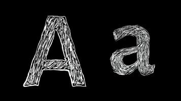 Animation of Letter A in handwritten style, scribbled alphabet on black background video