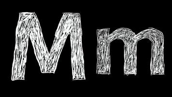 Animation of Letter M in handwritten style, scribbled alphabet on black background video