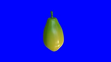 3d animación de un giratorio papaya Fruta en un azul antecedentes. 3d representación. 4k video