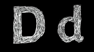 Animation of Letter D in handwritten style, scribbled alphabet on black background video