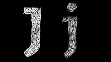 Animation of Letter J in handwritten style, scribbled alphabet on black background video