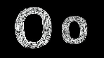 Animation of Letter O in handwritten style, scribbled alphabet on black background video