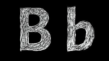 Animation of Letter B in handwritten style, scribbled alphabet on black background video