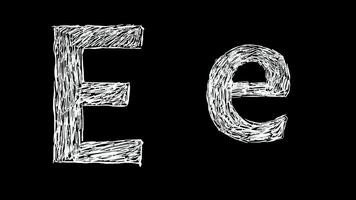 Animation of Letter E in handwritten style, scribbled alphabet on black background video