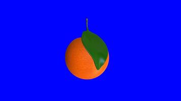 3d animação do laranja fruta em azul fundo. 3d Renderização. 4k video