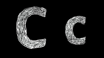 Animation of Letter C in handwritten style, scribbled alphabet on black background video