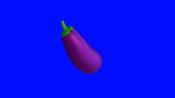 3d animation of purple eggplant fruit rotating on green background. 3d rendering. 4k video