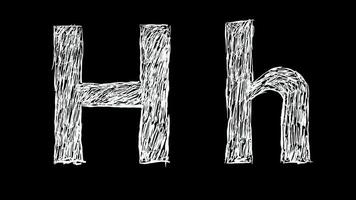 animering av brev h i handskriven stil, Scribbled alfabet på svart bakgrund video