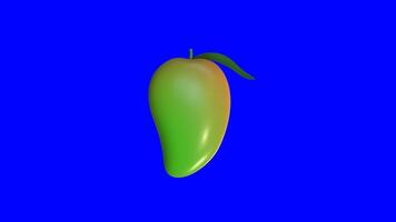 3d animation of a rotating mango fruit on a blue background. 3d rendering. 4k video