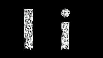 Animation of Letter I in handwritten style, scribbled alphabet on black background video