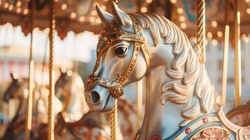 carrusel caballo en diversión parque carnaval, ai foto