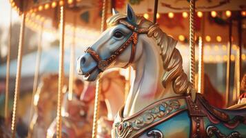 carrusel caballo en diversión parque carnaval, ai foto