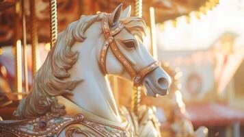 carrusel caballo en diversión parque carnaval, ai foto