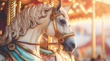 carousel horse in amusement park carnival, ai photo