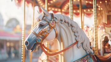 carrusel caballo en diversión parque carnaval, ai foto