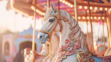 carousel horse in amusement park carnival, ai photo