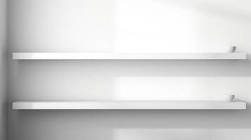 shelf bookshelf clean display on white wall, ai photo