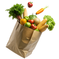 grocery bag in air on transparent background png