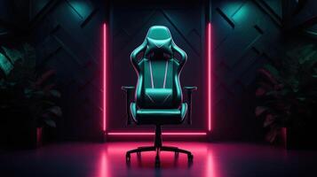 Gaming chair with neon lights, ai photo