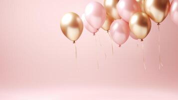 pink and gold balloons for party and celebration, ai photo