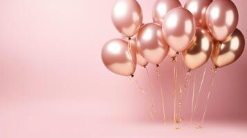 pink and gold balloons for party and celebration, ai photo