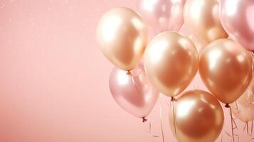 pink and gold balloons for party and celebration, ai photo