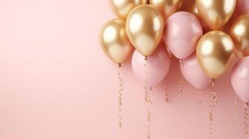 pink and gold balloons for party and celebration, ai photo