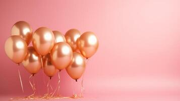 pink and gold balloons for party and celebration, ai photo