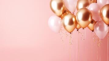 pink and gold balloons for party and celebration, ai photo