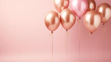 pink and gold balloons for party and celebration, ai photo