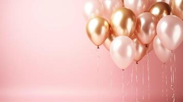 pink and gold balloons for party and celebration, ai photo