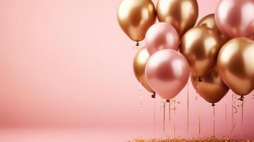 pink and gold balloons for party and celebration, ai photo