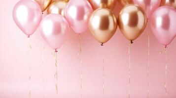 pink and gold balloons for party and celebration, ai photo