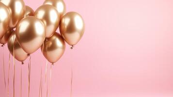 pink and gold balloons for party and celebration, ai photo