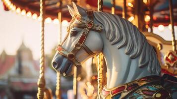 carrusel caballo en diversión parque carnaval, ai foto